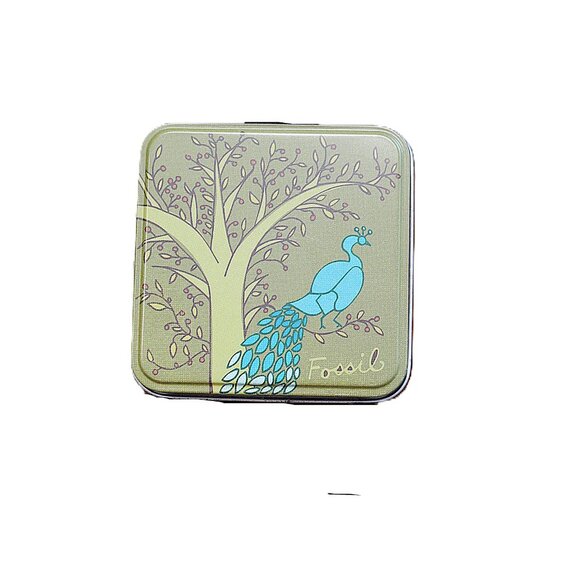 Vintage Fossil Watch Tin - Peacock & Tree Design - Collectible Storage Box - Picture 6 of 7